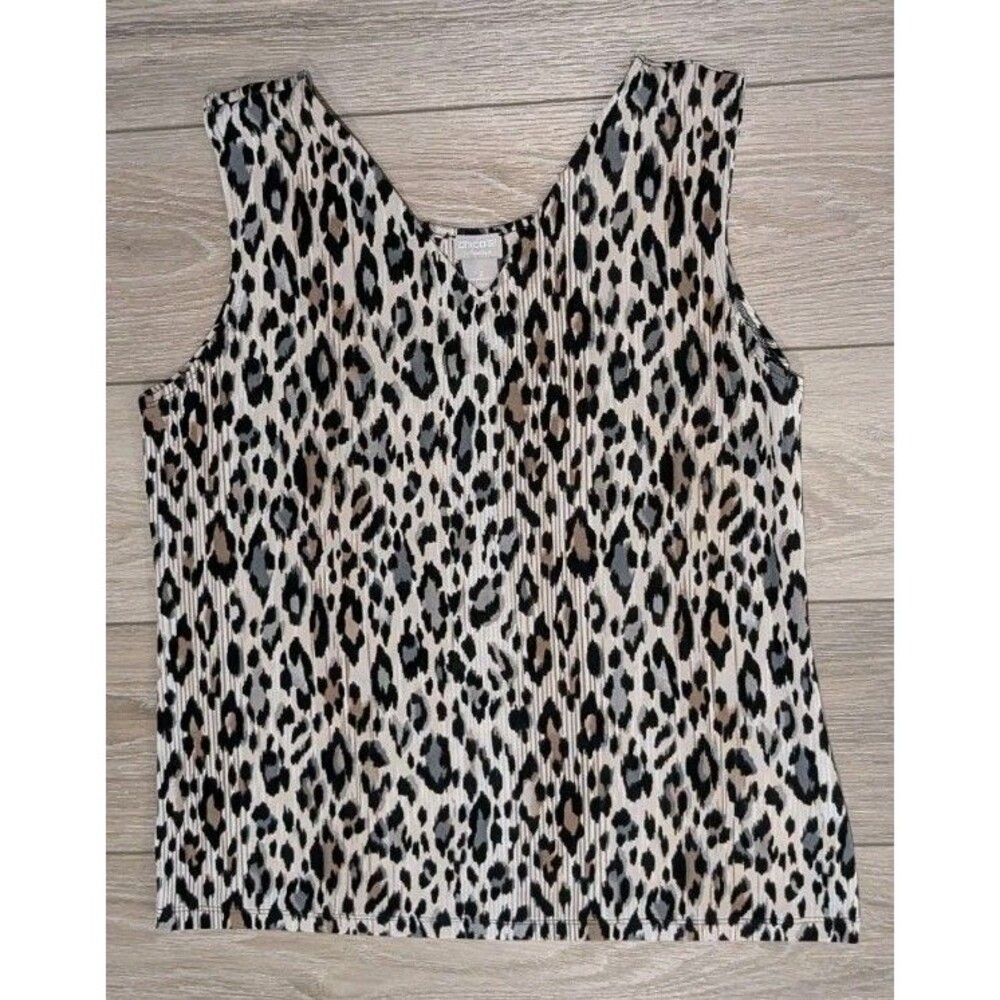 Chico's Animal print Tank Top Sleeveless V Neck US size 12/14 Chico size 2